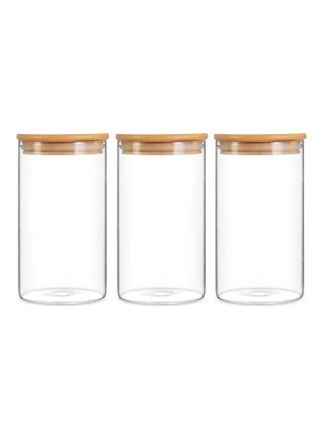 3 Piece Glass Food Container Set With Airtight Bamboo Lid Clear 750ml - Image 1